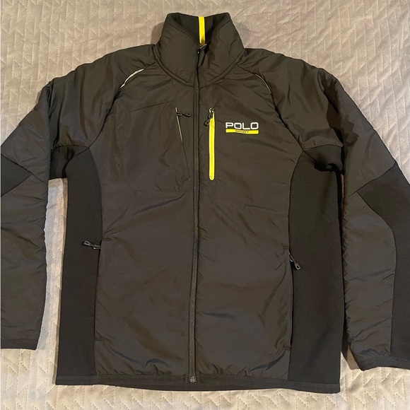 Polo sport performance fleece jacket mens size medium black/yellow EUC‎ - Picture 1 of 12